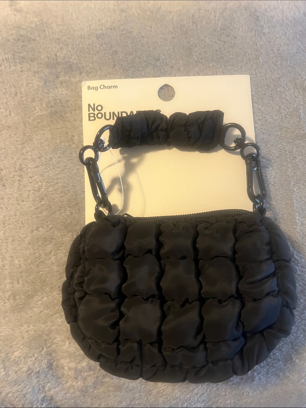 No Boundaries Black Quilted Puff Mini Bag Charm with Clip Handle